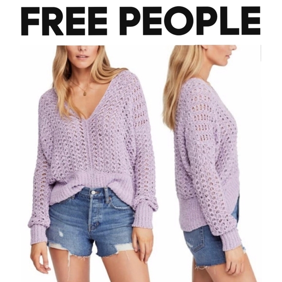 Free People Sweaters - Free People Best Of You Open Weave Knit V-Neck Sweater in Light Purple Moo Sz XS